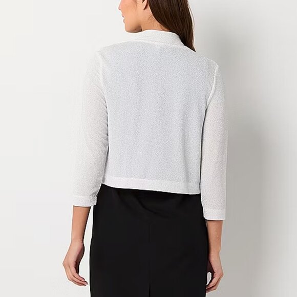 Perceptions Glitter Womens 3/4 Sleeve Shrug - White Sz Medium 925159 - Picture 2 of 2